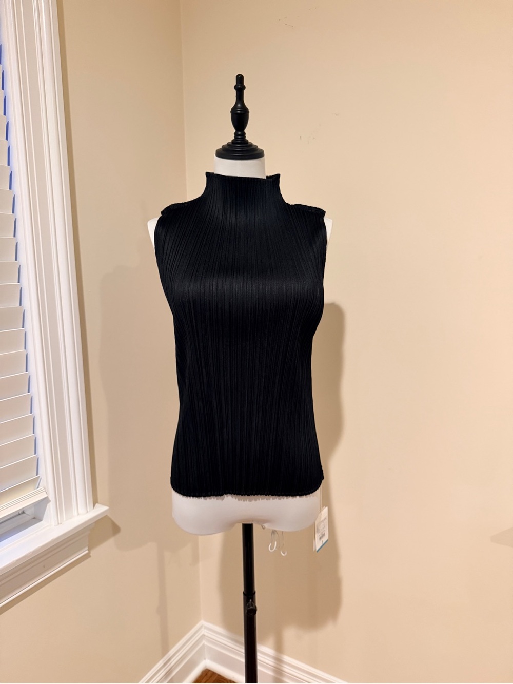 Pleats please Issey Miyake Black Pleated Mock Neck Tank